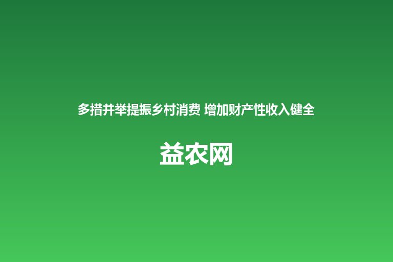 多措并举提振乡村消费 增加财产性收入健全社保体系消除农民消费