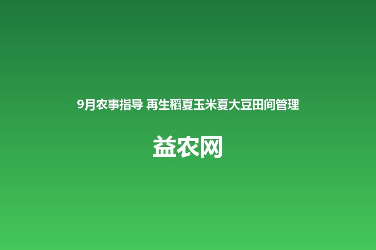 9月农事指导 再生稻夏玉米夏大豆田间管理要点 一喷多促稳产增