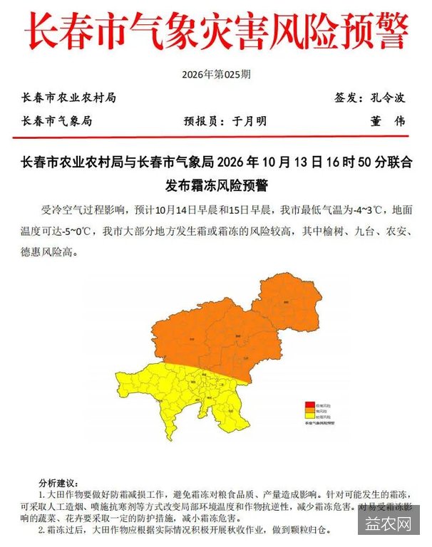 长春14至15日晨最低气温降至-4℃ 霜冻风险高 秋收区需防